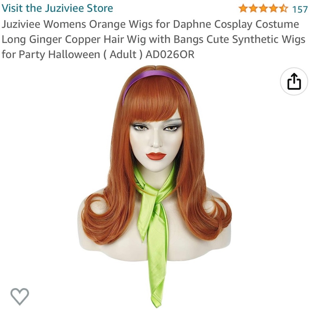Orange Wig With Bangs. Daphne Scooby-Doo